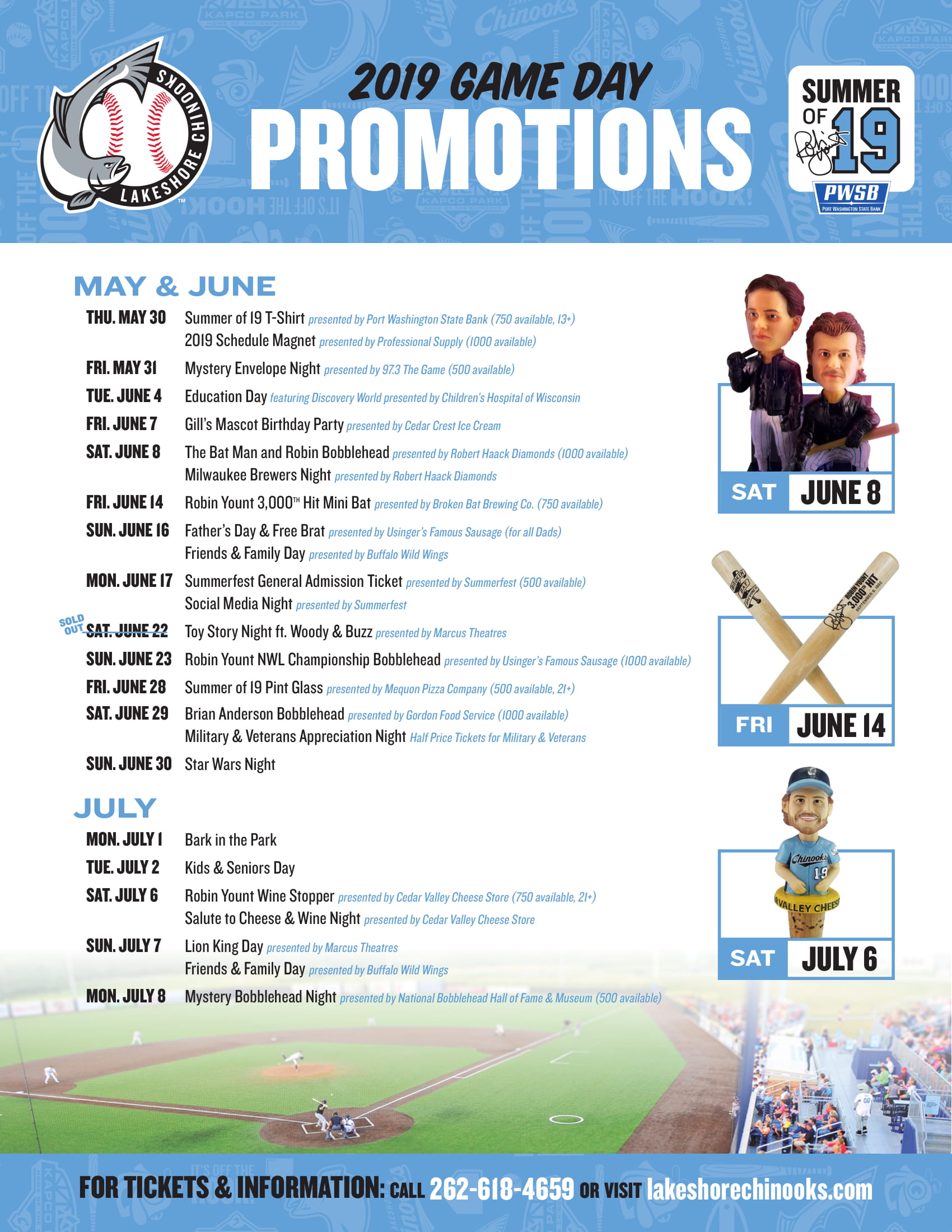 Chinooks Release 2019 Promotional Schedule Lakeshore Chinooks