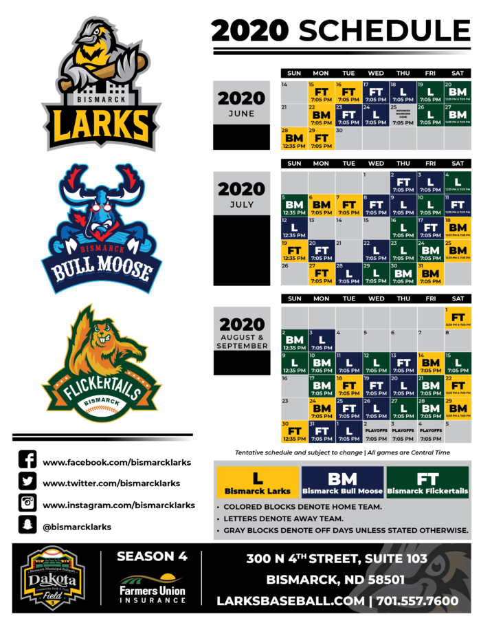 Bismarck NWL 2020 Schedule Bismarck Larks Bismarck Larks